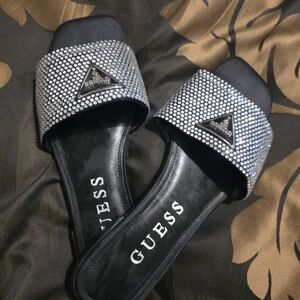 GUESS Black Sandals with Silver Embellishments